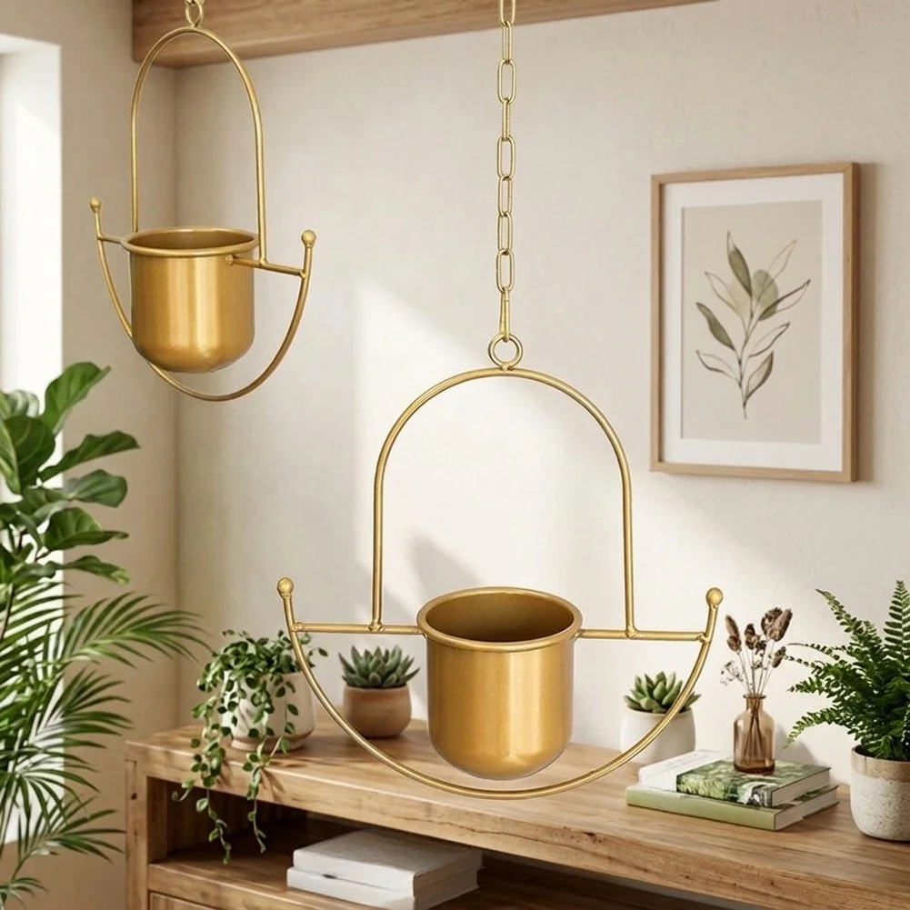 Wall Mounted Iron Plant Hanger Set for Creating Layered Greenery Displays in Residential and Commercial Spaces
