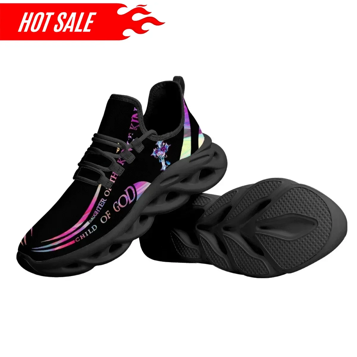 Hot Cross Christian God Print Light Breathable Sneakers Air Mesh Outdoor Sport Shoes for Women Faith Hope Training Shoes - view 5