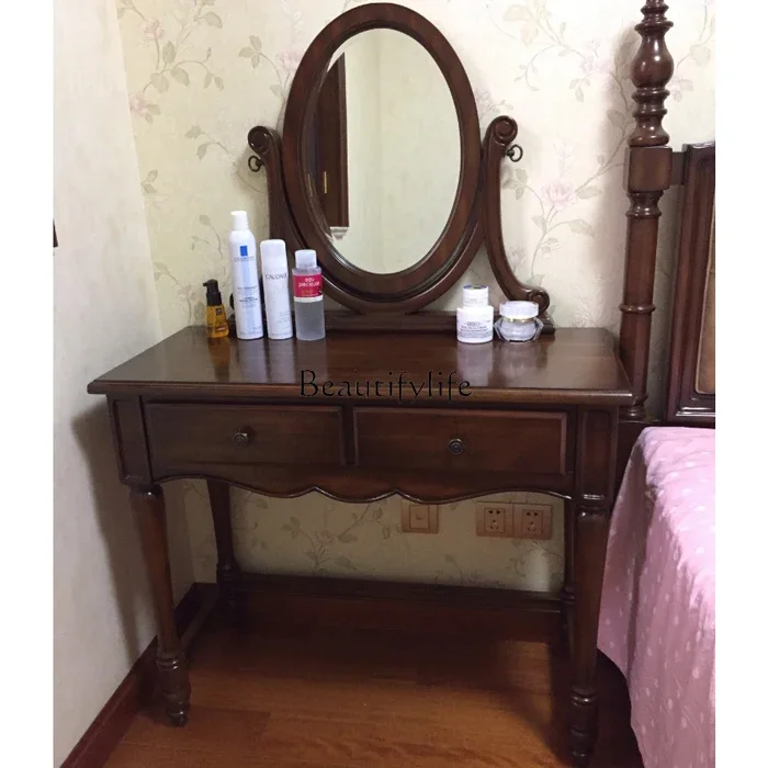

yj19 American Style Bedroom All Solid Wood Bay Window Makeup Table Small Apartment European Style Mini Dressing Table