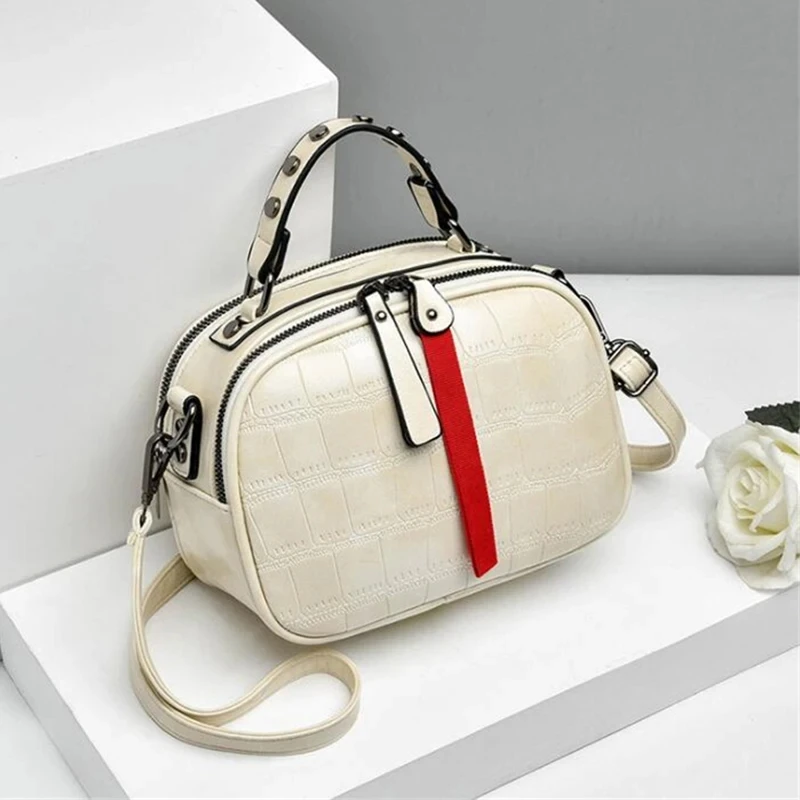 Small PU Leather Crossbody Bags For Women Hair ball Shoulder Messenger Bag Small Rivet Handbags