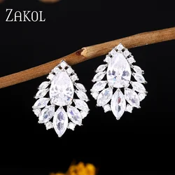 ZAKOL Luxury Elegant Water Drop Cubic Zirconia Stud Earrings Bridesmaid Bride Shiny Earring Jewelry for Gifts EP2973