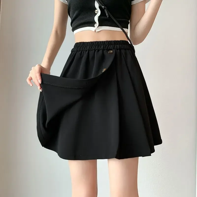 Fashion Solid Color Button Spliced Irregular Skirts Female Clothing 2024 Summer New Loose Elastic High Waist Casual Skirts