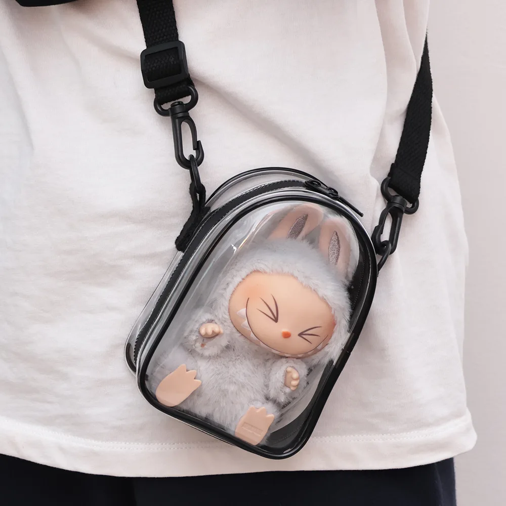 Borsa per il dolore trasparente da 14 cm, bambola in cotone, borsa per uscire, borsa da passeggio per bambini, tracolla, tracolla, borsa a tracolla, antipolvere, semplice