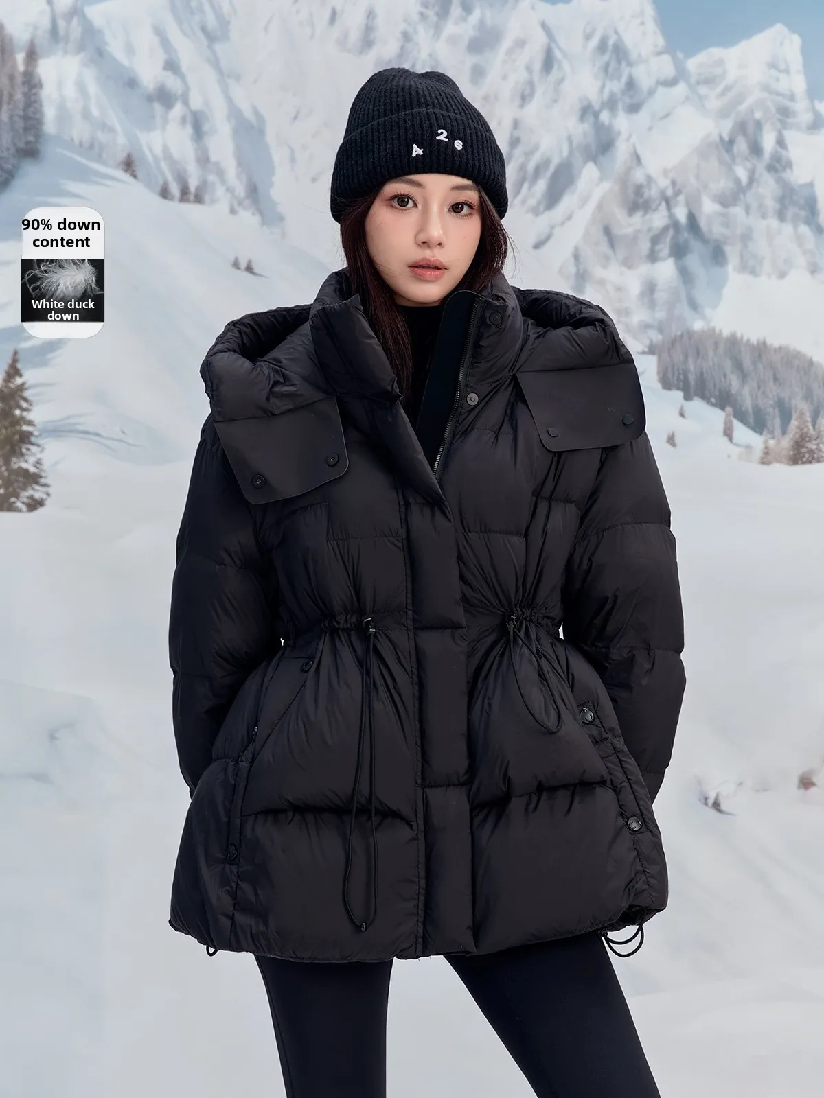 

Women's Puffy Hooded down Jacket White Duck Feather Warm Bread Style Coat Commute Style Slim Fit Long Sleeve Zipper Closure