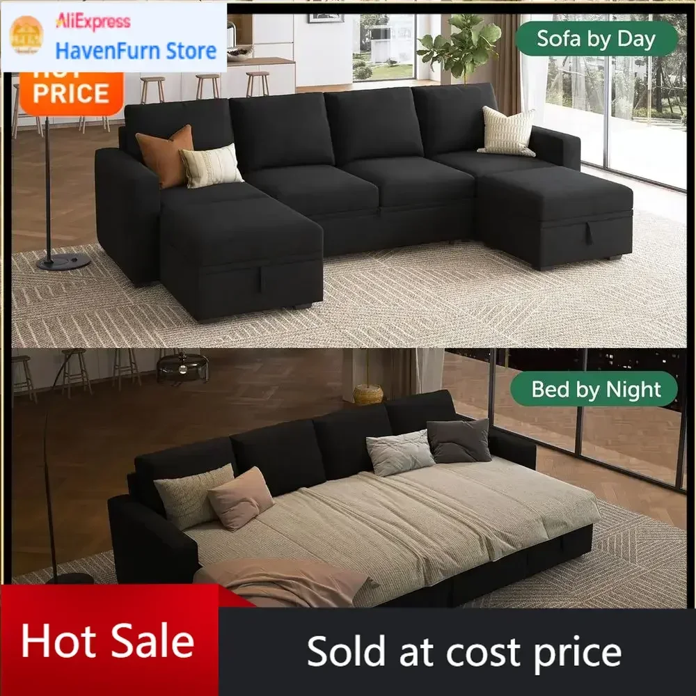 

Акционная цена! Ограниченное предложение! Велюровый раскладной диван-кровать с оттоманкой для хранения, черный, для гостиной.