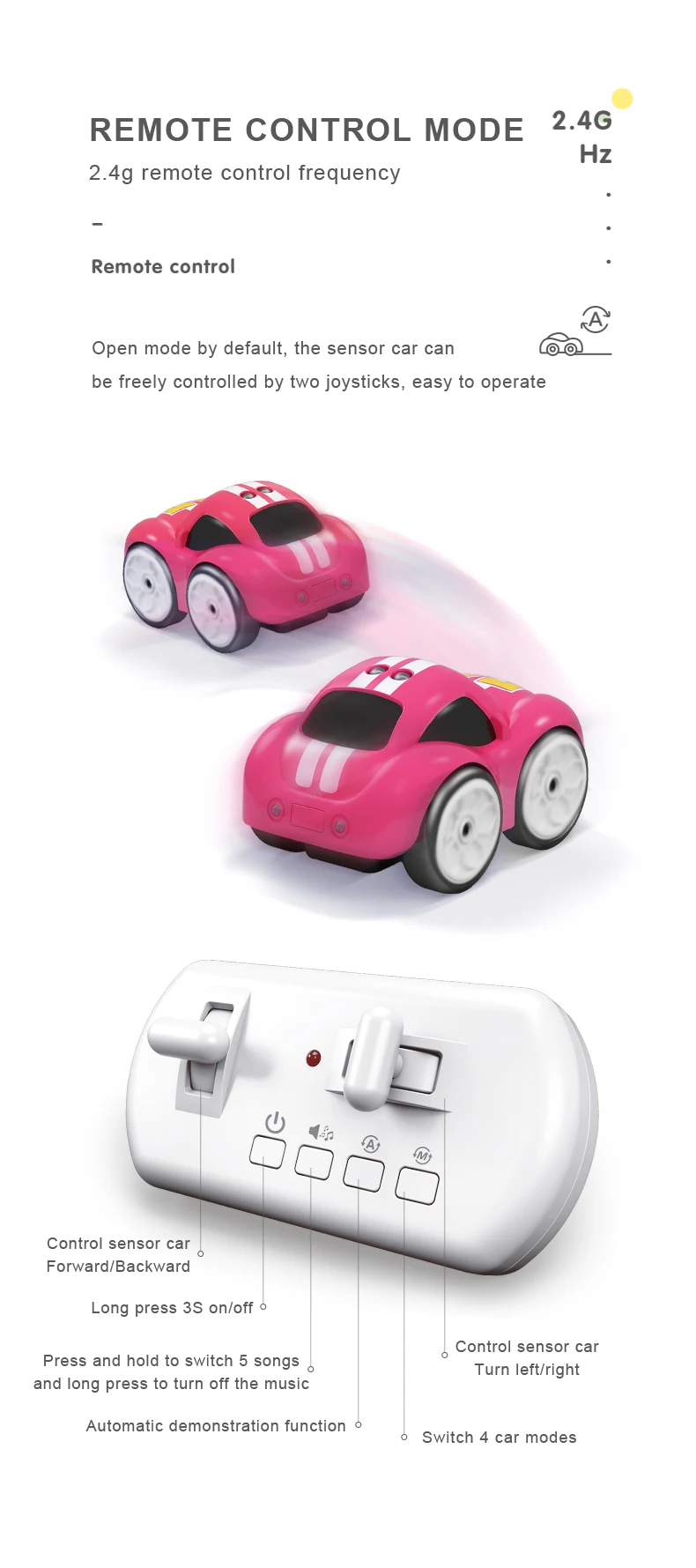 RC Intelligent Sensor Remote Control Cartoon Mini Car Remote Control Electric Car Smart Music Lighting Children Toys Gift