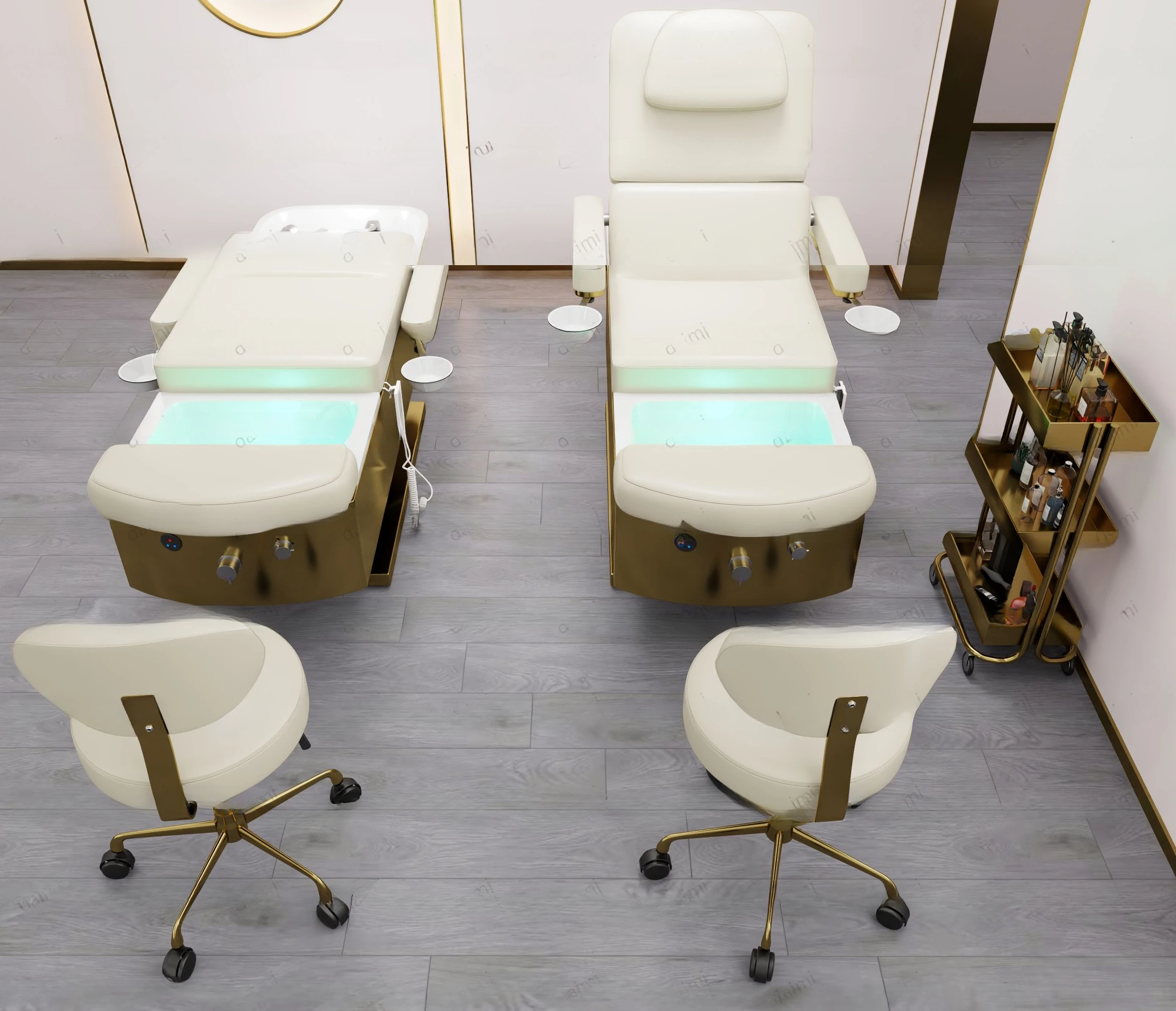 bowl bed spa heated hair washing massage Triple Function head water therapy shampoo beauty facial pedicure bed with steamer
