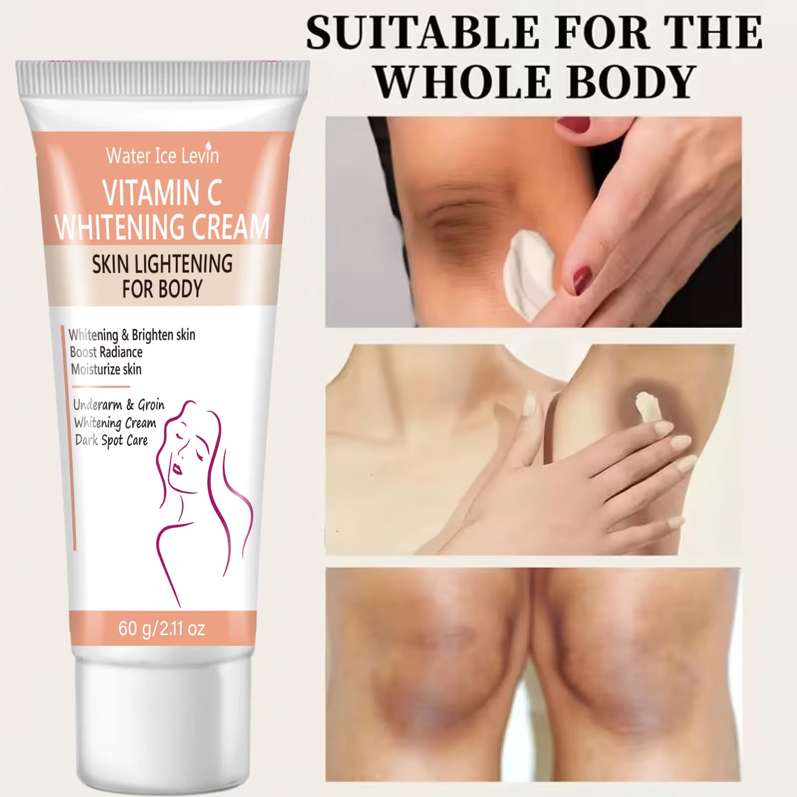 Vitamin C Whitening Cream Whole Body Skin Lightening Brighten Dark Spots For Underarm Knees Elbows Inner Thigh Face Moisturizer