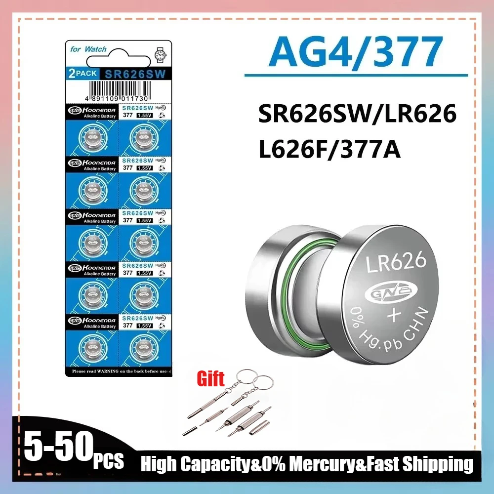 5-50Pcs AG4 SR626SW Watch Battery LR626 SR626 626SW 377A V377 1.5V Button Cell Batteries for Mini Flashlight Toy Thermometer