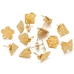 10Pcs Stainless Steel Flower Butterfly Embossing Earrings Post with Ear Back for DIY Fashion Jewelry Findings Supplies Wholesale
