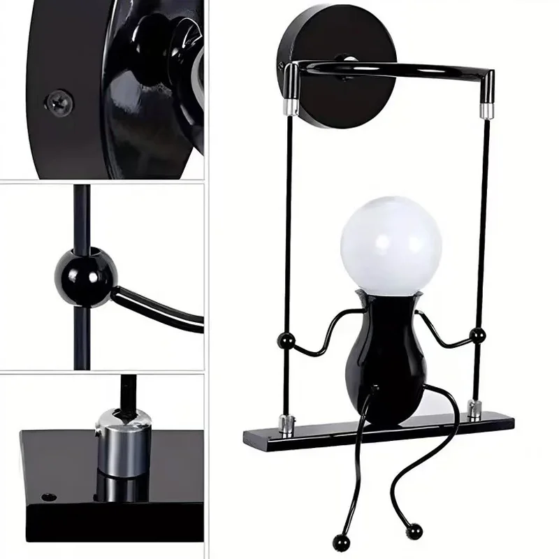 LED Simplicity Wall Light Modern Wall Lamp Creative Cartoon Little Man Swing Lights E27 Bedside Living Room Decoration Lamps