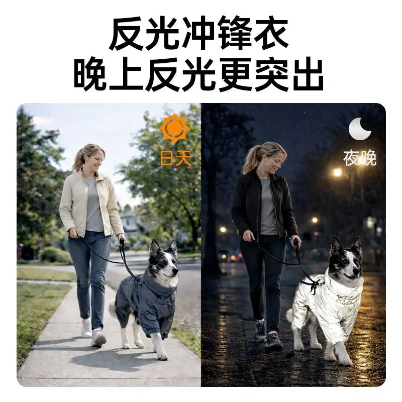 Outdoor reflective jacket dog reflective raincoat windproof dog clothes small medium and large dog