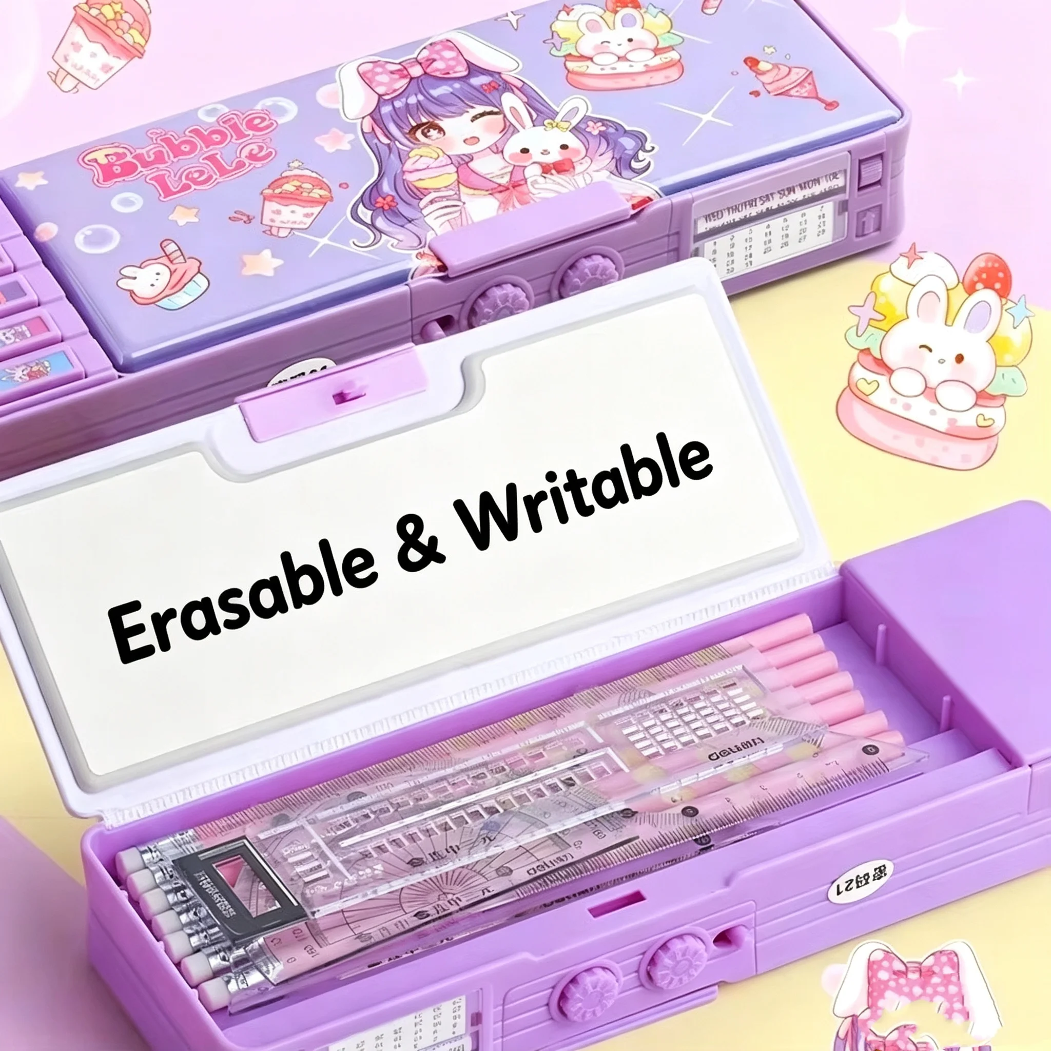 Neues Upgrade Prinzessinnen-Stil Federmäppchen für Mädchen Niedliches Cartoon-Design Große Kapazität Passwortgeschützte Schreibwarenbox Multifunktionale Schultasche