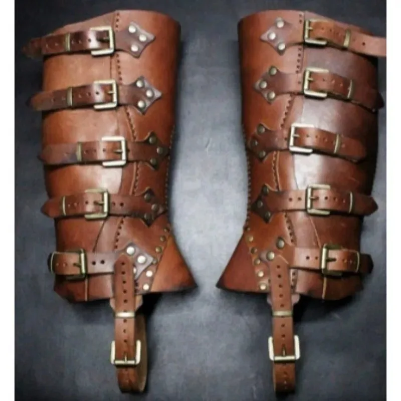 Renascença medieval Greaves Boots, capa de couro, armadura de guarda de perna, larp viking guerreiro cavaleiro, traje cosplay para homens e mulheres