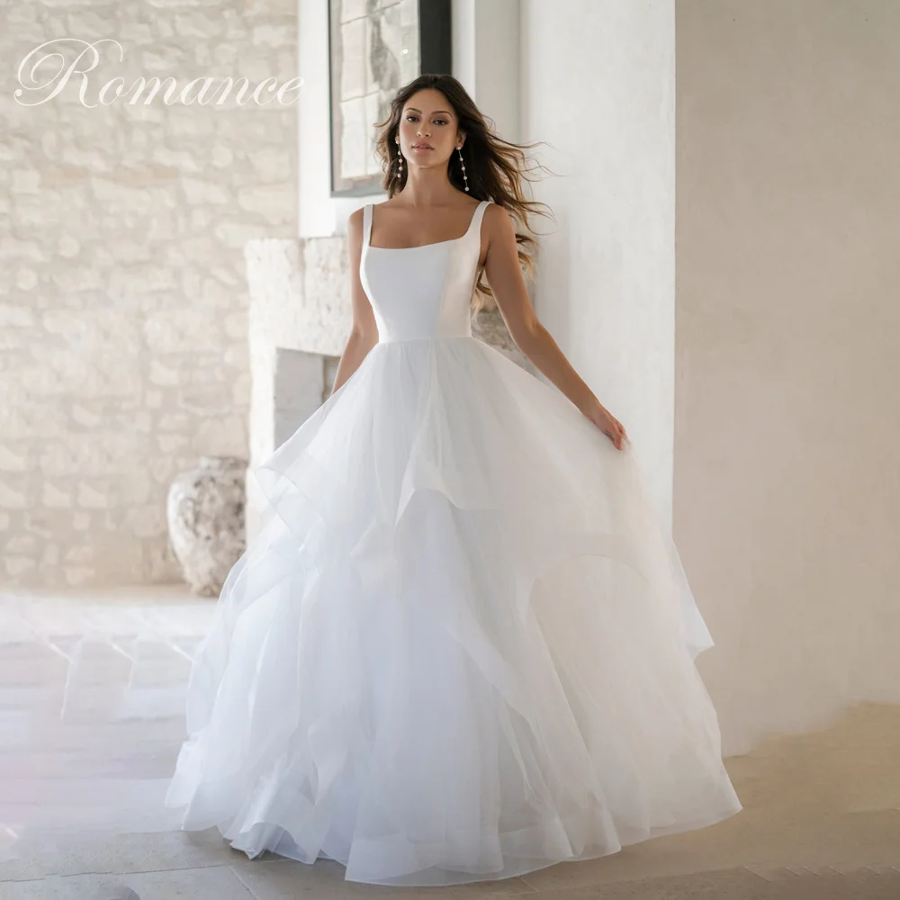 

Modern Square Collar A-Line Wedding Dress Spaghetti Straps 2026 Sleeveless Buttons Pleat Open Back Vestidos De Novia Customized