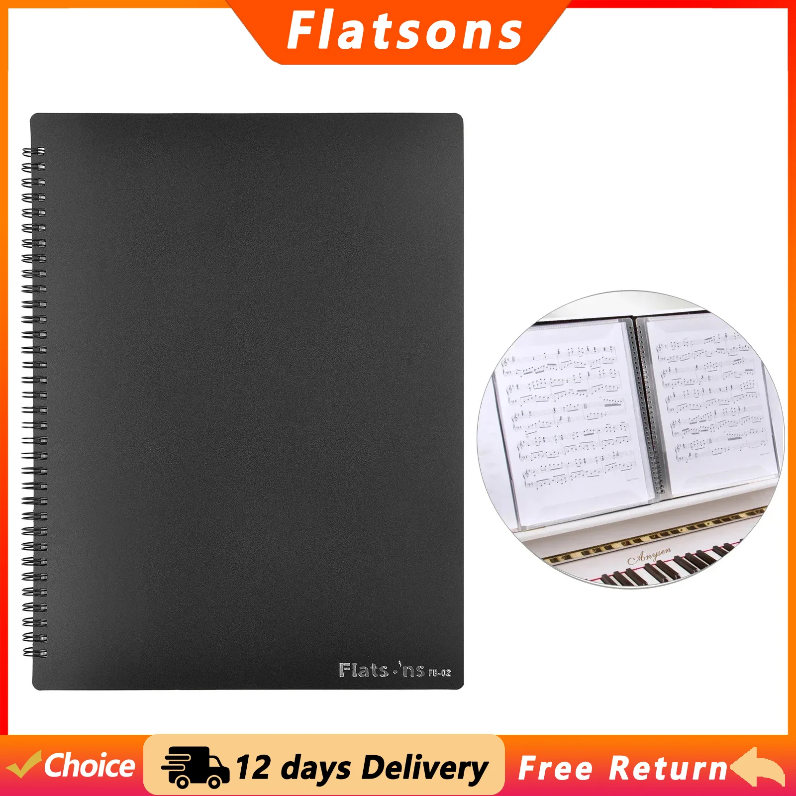 Flatsons FB-02 A4 Size Paper Music Score Folder 40 Pockets Sheet Document File Organizer Folder for Guitar Violin Piano Players