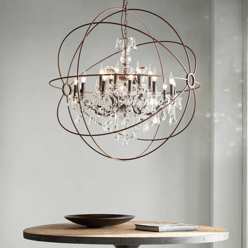 Vintage Crystal Chandelier Church living room light Mid century Rustic Candle Chandeliers globe birdcage LED lighting