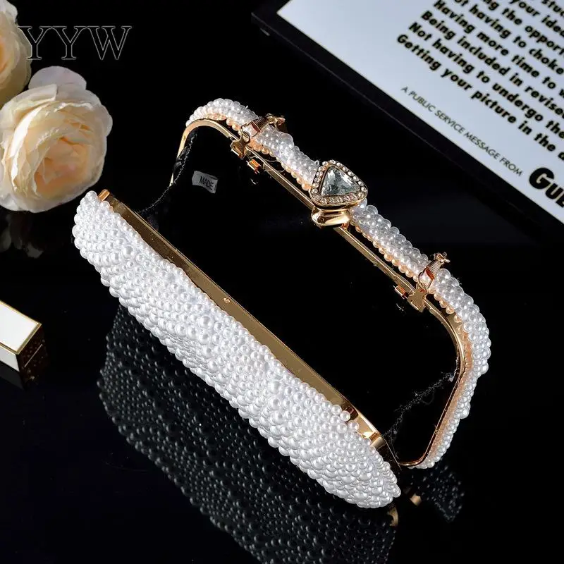 Perlen-Clutch, Diamant-Kristall, Perlenperlen, Abendhandtasche, Hochzeit, Braut, Damen-Clutch, Kette, weißes Schulterkleid, Abendessen-Tasche