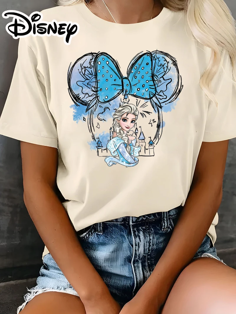 

Женская футболка Disney, женская рубашка, летняя рубашка с коротким рукавом, повседневный топ, мягкая ткань, дышащая футболка с круглым вырезом