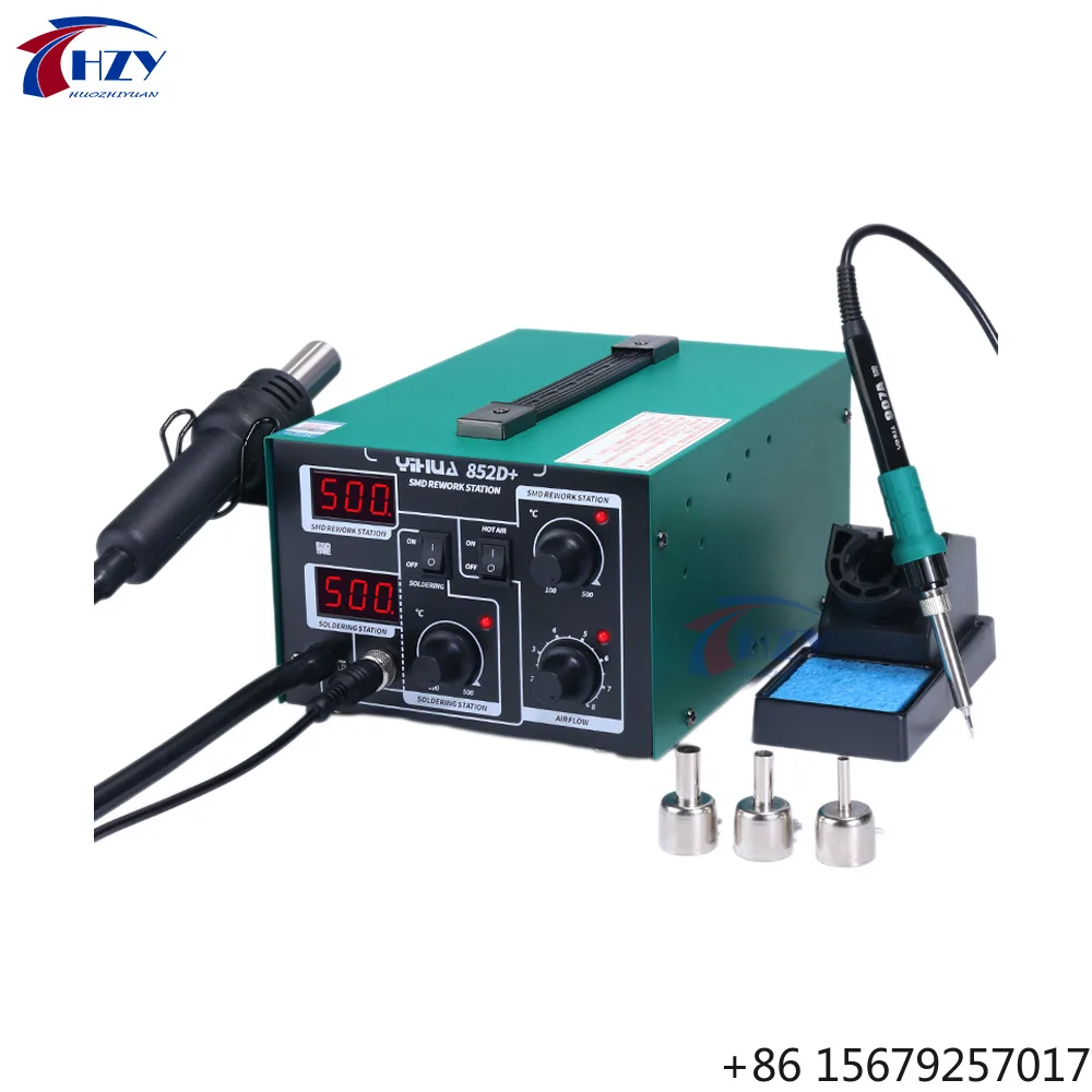 YIHUA 852D+ Series 2 in 1 Hot Air Rework Station with Soldering IronHot air Gun Preheat BGA Rework Soldering Station