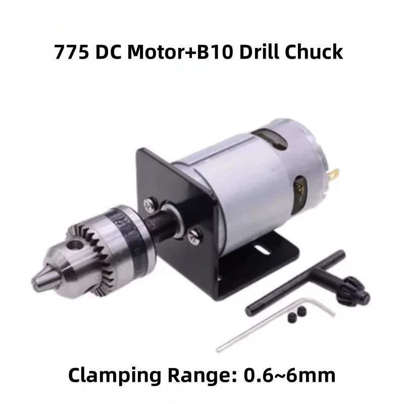 

12V24V 775 DC Motor B10/B12/JT0 Drill Chuck Self-Made Simple Manual Electric Bench Drilling Grinding Cutting Drill DIY Model