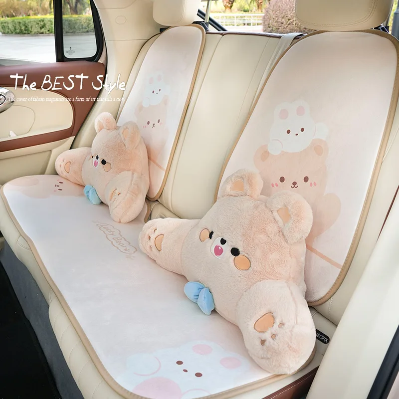 Poduszka pod szyję do samochodu urocza pluszowa kreskówka kokardka niedźwiedź podróżna poduszka podróżna szyi poduszka zagłówek Kawaii akcesoria do wnętrza samochodu — zdjęcie 5