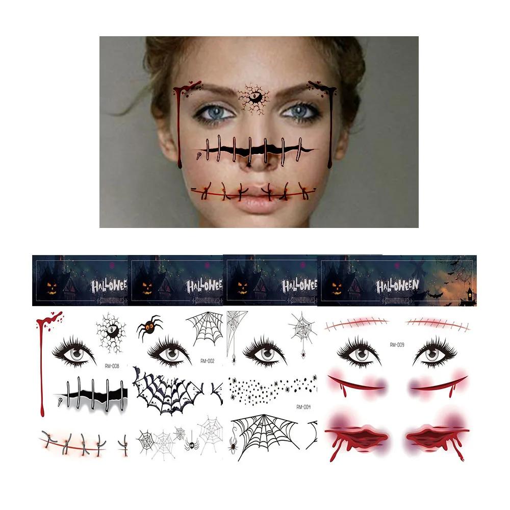 5/10pcs Halloween Bloody Wound Tattoo Stickers DIY Simulation Scar Tattoo Skull Blood Palm Print Horror Halloween Party Decor