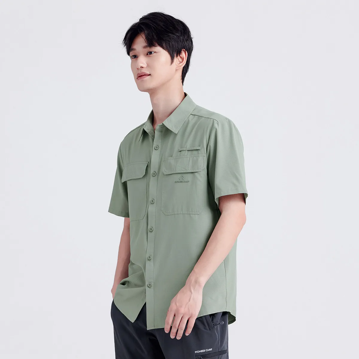 Pioneer Camp Quick Dry Fashion Breathable Mesh Short Sleeve Fishing Shirt Youth Literary Fashion lapel XDC411017