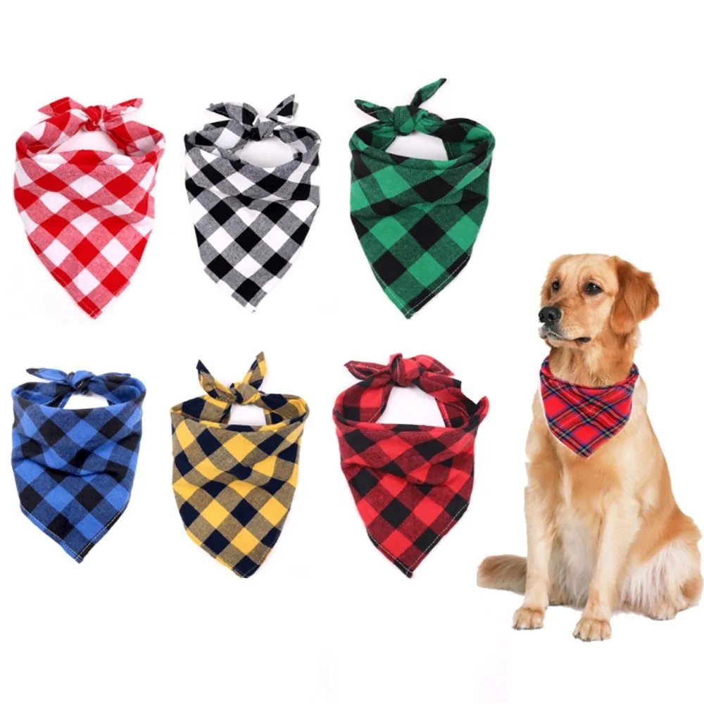 Bandana grande a cuadros para perros, pañuelo grueso para mascotas, bufanda de algodón para invierno, accesorios para perros, Bandanas para perros, 1 piezas