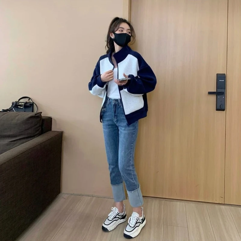 

Casual Chic Petite Baseball Jacket Coat 2025 Spring Women's Colorful Contrast Top for Streetwear Daily Outfits