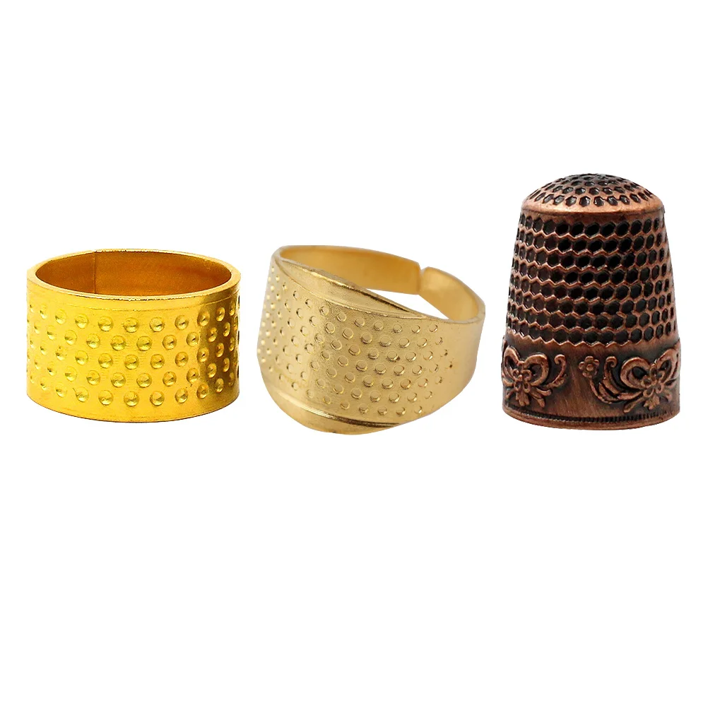 

3 Pcs Sewing Thimble Finger Protector Metal Copper Supplies Quilting Practical Protection Tool Crochet Hook