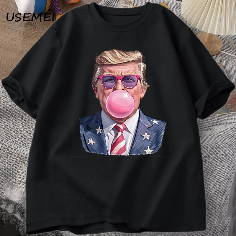 Bubble Gum Trump Design T-shirts Men Casual Trump T Shirt Unisex Cotton Round Neck Tshirt Summer Tops Oversized Printed  Tees