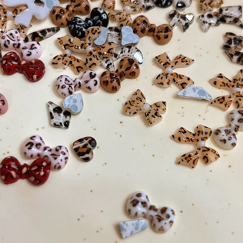 Stile coreano dolce resina bowknot nastro farfalla leopardo per nail art glitter fascino decorazione accessori per manicure fai da te