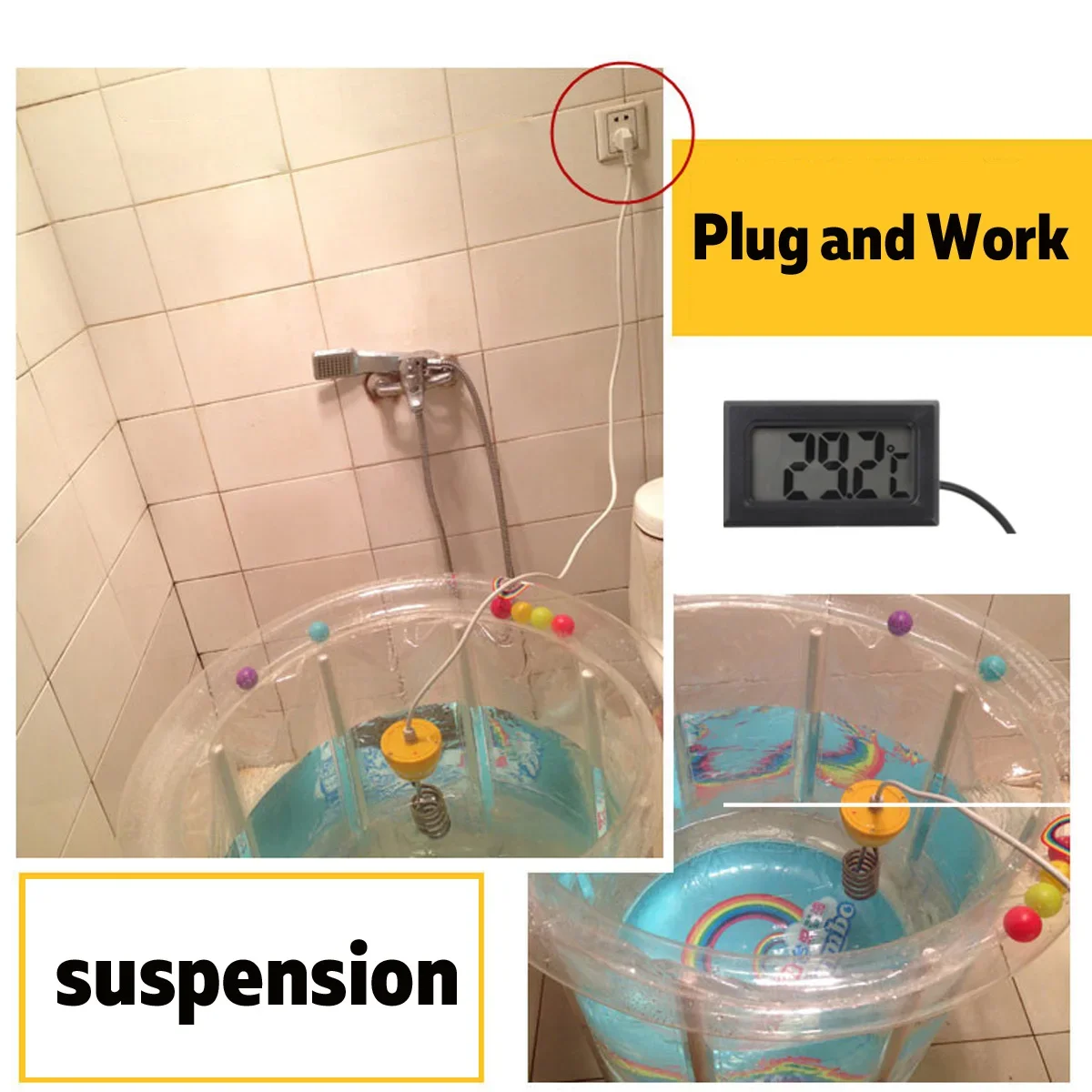 2000W/2500W Portable Suspension Electric Water Heater Element Boiler for Inflatable Pool Tub Travel Camping Travel