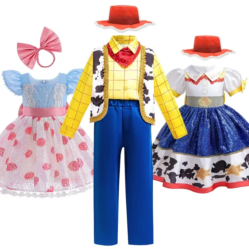 Disfraz de Woody para Niños, Disfraz de Jessie BoPeep, Vestido de Vaquero para Niños y Niñas, Ropa de Fantasía para Halloween, Trajes para Actuaciones en Escenario