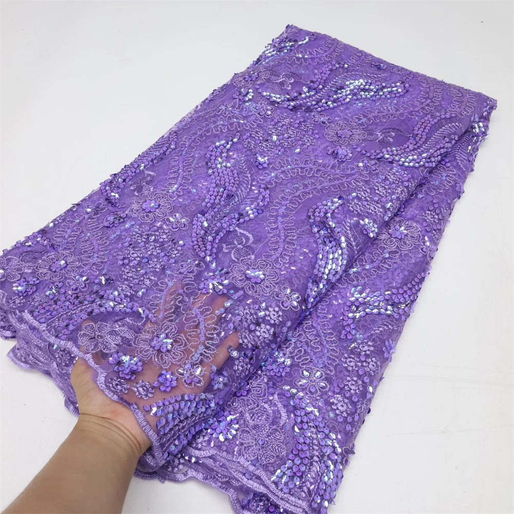 Handcut Sequence African Lace Fabric 5Yards 2023 High Quality Sequin Nigerian Wedding Asoebi Lace Material Luxury Fabrics LY1953