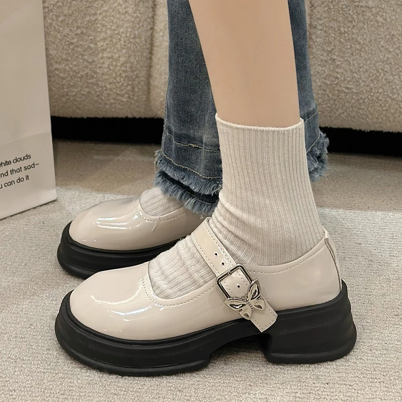 Fashion Bow Ankle Buckle Mary Jane Shoes Woman Thick Heeled Platform Lolita Shoes Woman Japanese Students Uniform Shoes Female