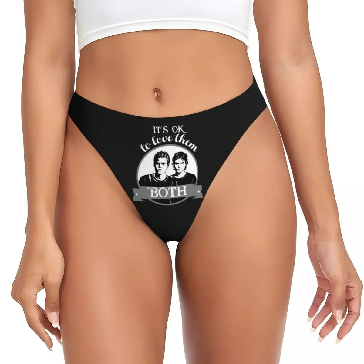 

Custom Women's Its Ok To Love Them Both G-string Panties Female Stretch The Vampire Diaries Thongs Underwear