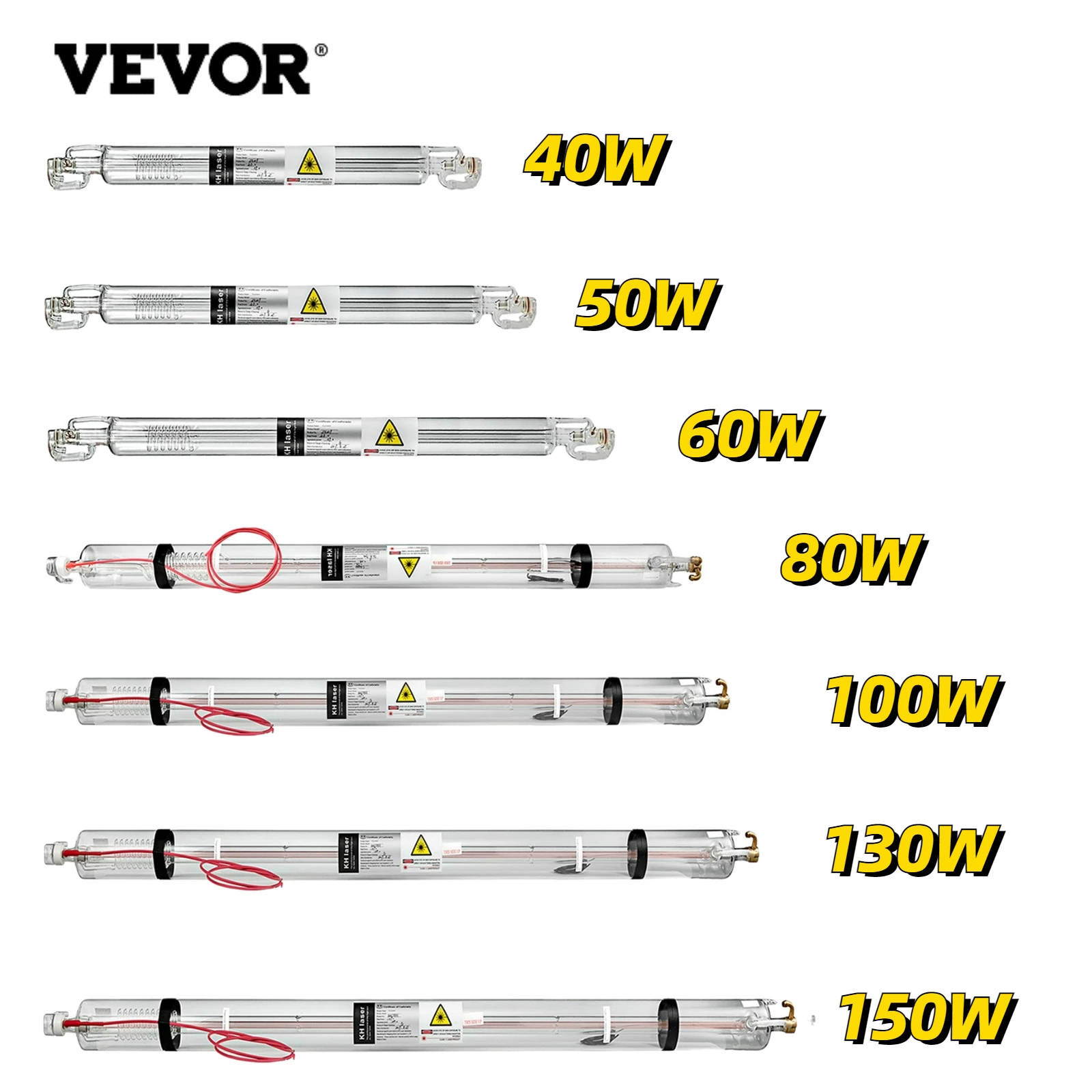 VEVOR CO2 Laser Tube 40W 50W 60W 80W 100W 130W 150W Powerful 700mm to 1830mm Length Glass for Engraver Cutting Engraving Machine