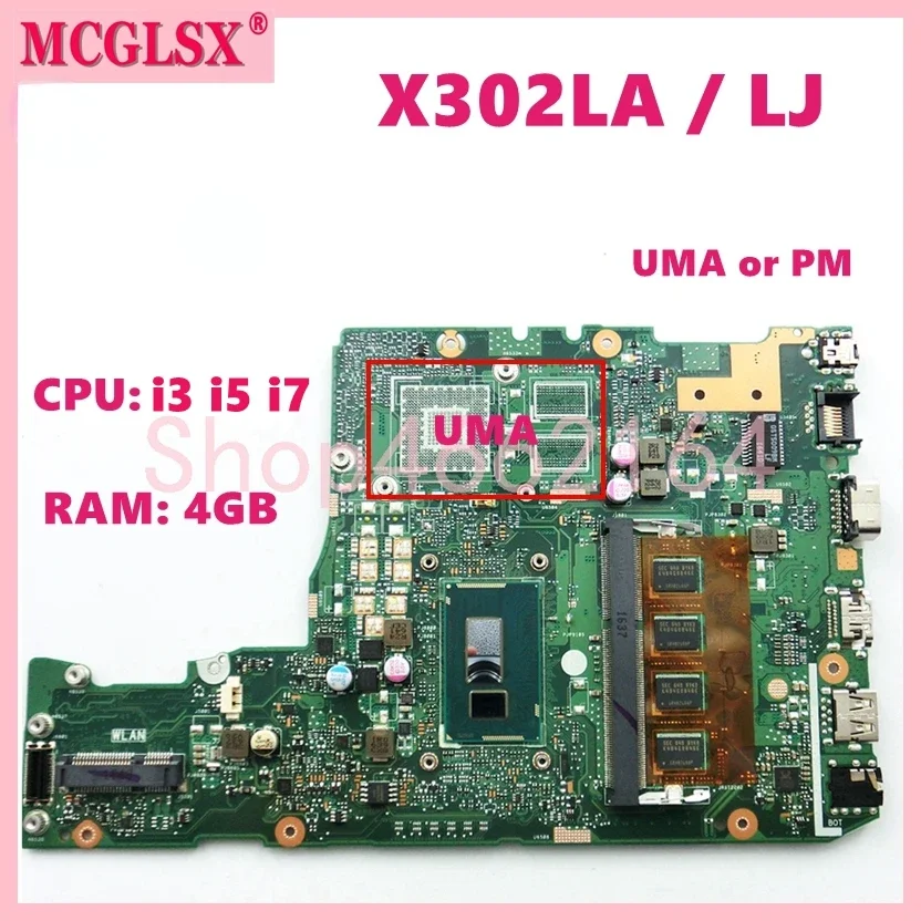 X302LA  With i3 i5 i7-4th/5th Gen CPU 4GB-RAM UMA/PM Mainboard For ASUS F302LJ X302LJ X302LA P302LA P302LJ Laptop Motherboard