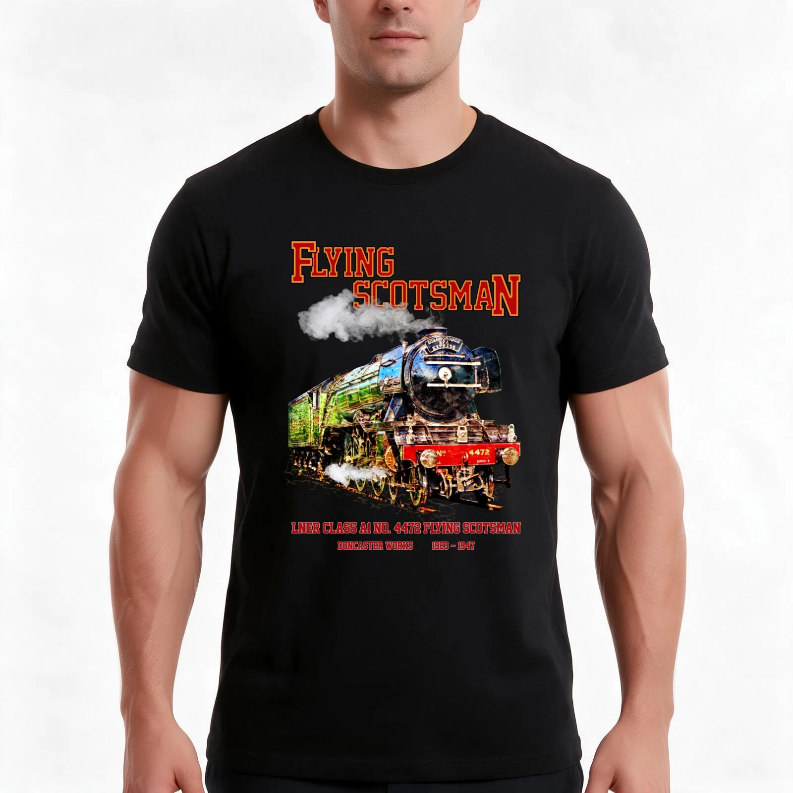 4472 Flying Scotsman Steam Train Locomotive T-Shirt, Summer Casual Cotton Tee, Oversized Streetwear Tops, Vintage Graphic Print