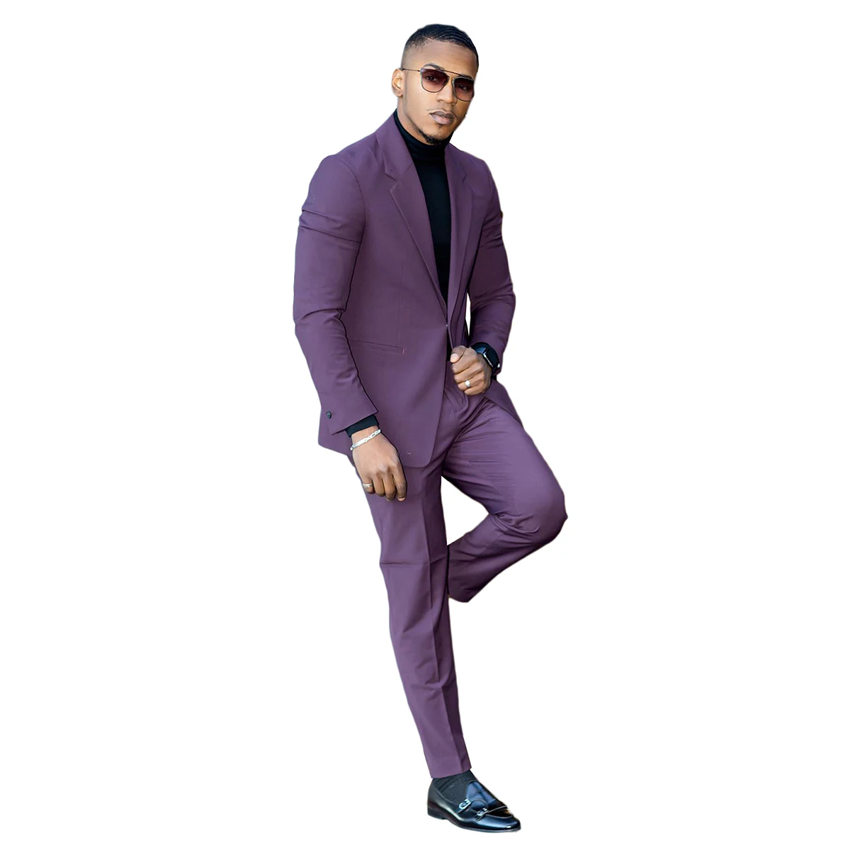 Purple Men's Suits Tailored 2 Pieces Blazer Pants Peaked Lapel One Button Pure Slim Fit New Wedding Groom Custom Made Plus Size
