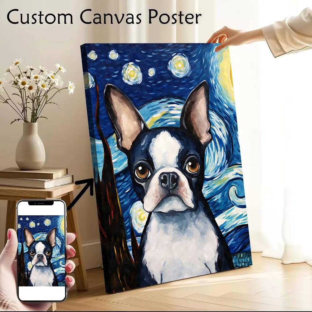 Boston Terrier Night Canvas Wall Art Poster Custom Wall Paintings Personalized Photo Printing for Modern Home Decoration Bedroom