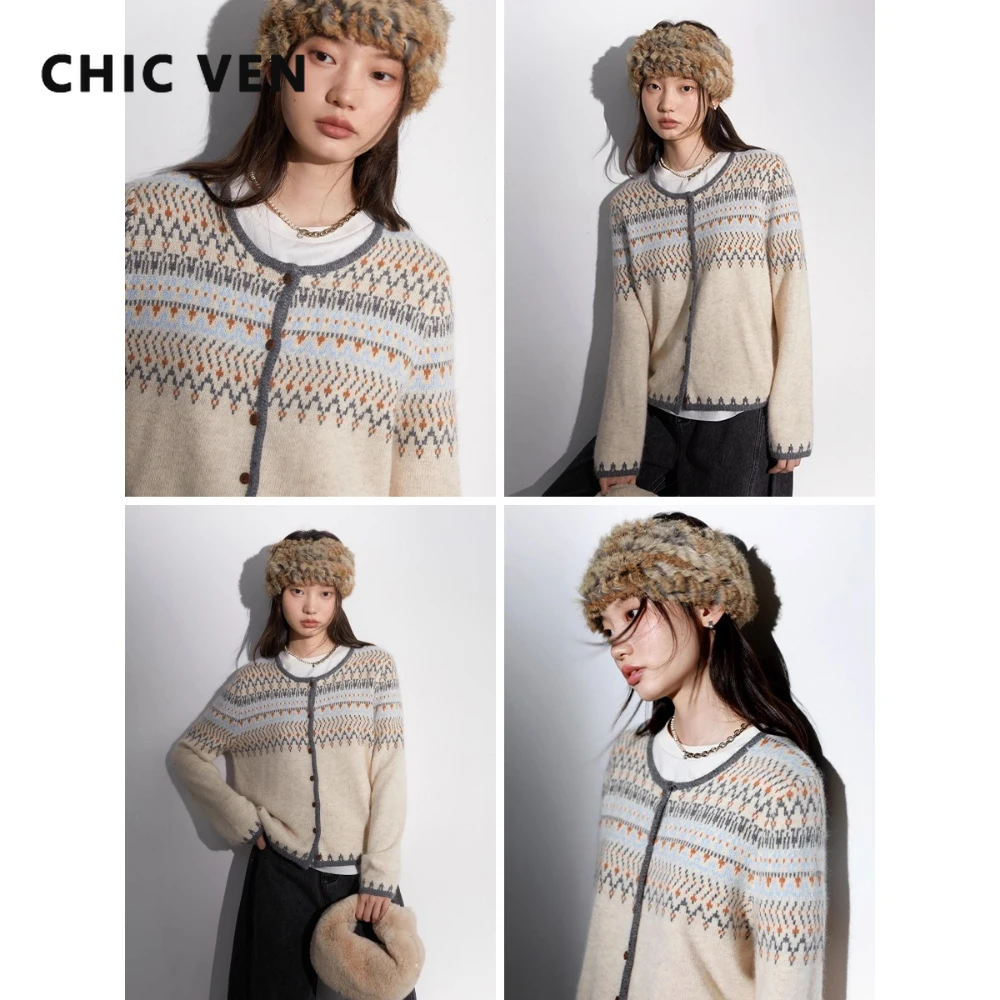 

Женские свитера CHIC VEN, свободные повседневные новые стильные вязаные свитера на пуговицах, кардиган для художественных женщин, осень-зима 2025