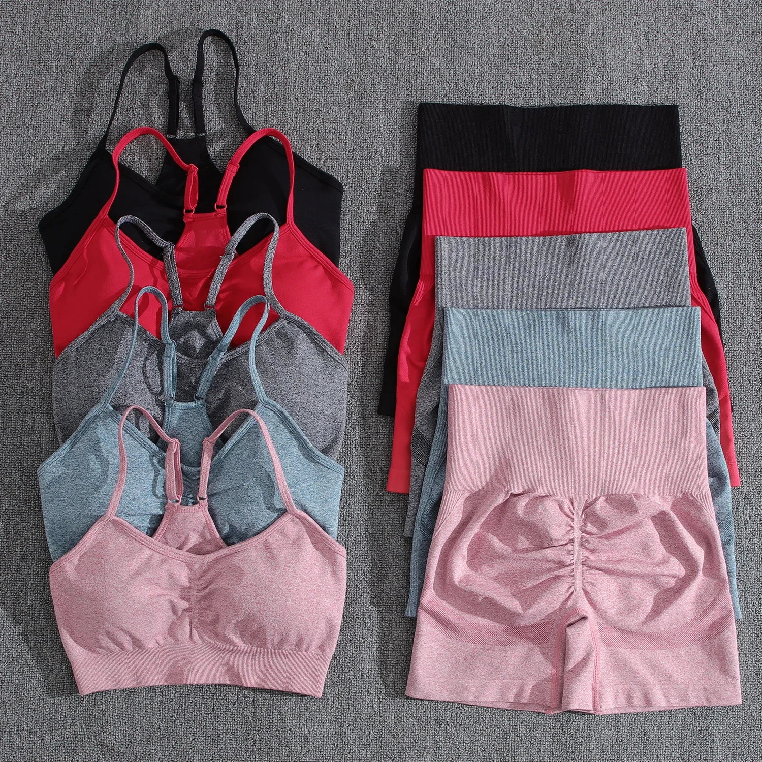 

Solid Women Two Piece Sets Peach Buttocks Shorts Female Trackuists Gym Set Halter Fitness Shorts Push Up Bra Summer