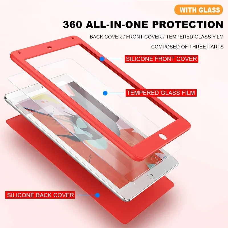 Silicone 360 Full Cover Case For ipad air case for iPad 10.2 2019 For iPad mini 4 5 Case For Pro 10.5 Air 1 2 3 with glass