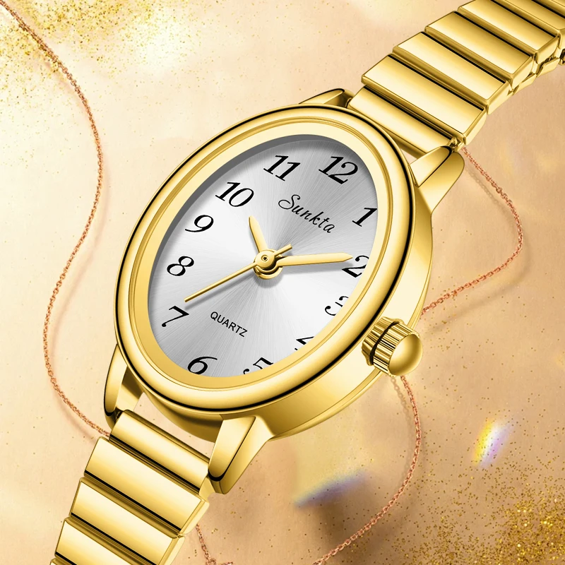 Sunkta Luxury Elegant Woman Watch Vintage Fashion Casual Simple Stainless Band Ladies Bracelet Quartz Women's Wristwatches Gifts