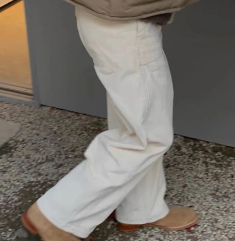 Thiened pantalones casuales sueltos de pierna recta de pana Retro para mujer otoño 2025 l cintura todo fósforo Sle pantalones de mujer