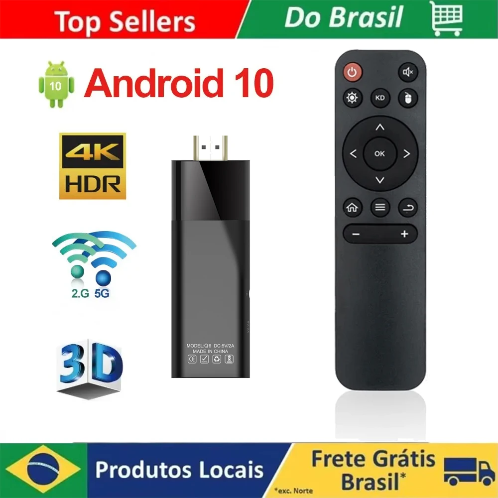 Q6 Android 10 TV stick HDR set top OS 4K 1080p wifi6 2.4/5.8g smart TV sticks for Google YouTube netslide network media player