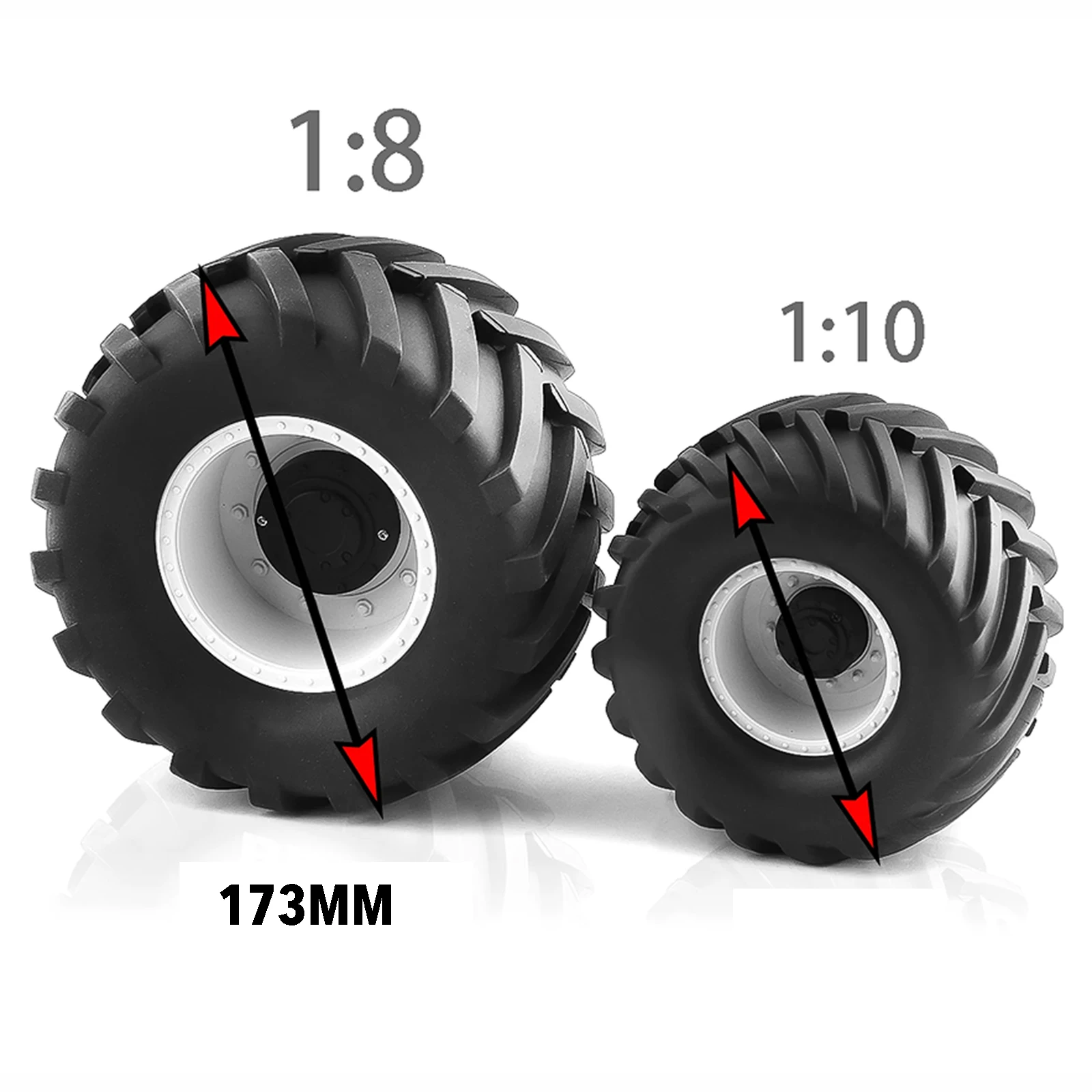 2PCS 1/8 Truck Rubber Tire w/17mm Hex Plastic Wheel Rim 173mm/91mm Rubber Rocks Tyres Set Fit for Traxxas Maxx Tmaxx E-Revo 3.3